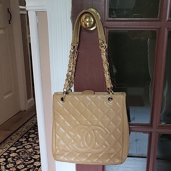 CHANEL Tan Quilted Shoulder Bag - Picture 1 of 8